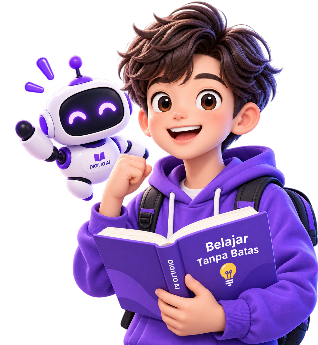 Avatar anak sedang belajar dengan AI